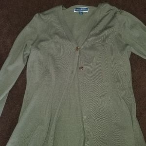 Karen Scott olive 2 button cardigan -size large